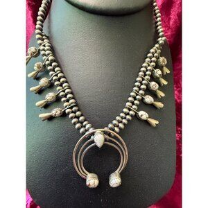 Navajo-Style White Howlite Squash Blossom Necklace